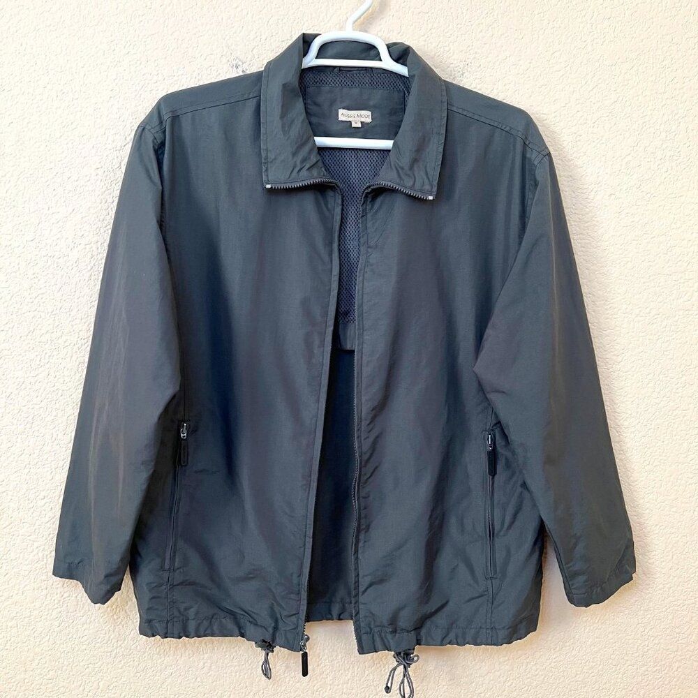 Aussie Mode Size M Men Gray Zip up Tennis Prep Windbreaker Golf Sports Jacket
